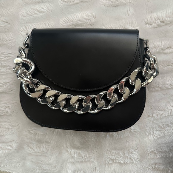 Edgy Black and Silver Chain Shoulder Bag - Picture 1 of 5